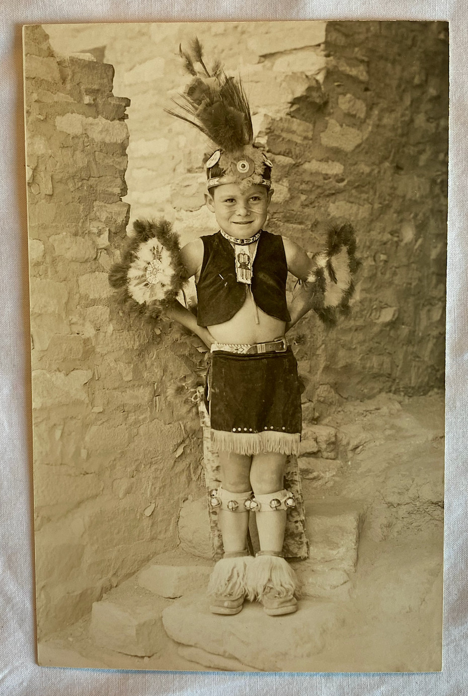 Vintage 1950s Southwest Tourist Boy Native American Costume RPPC Postcard
