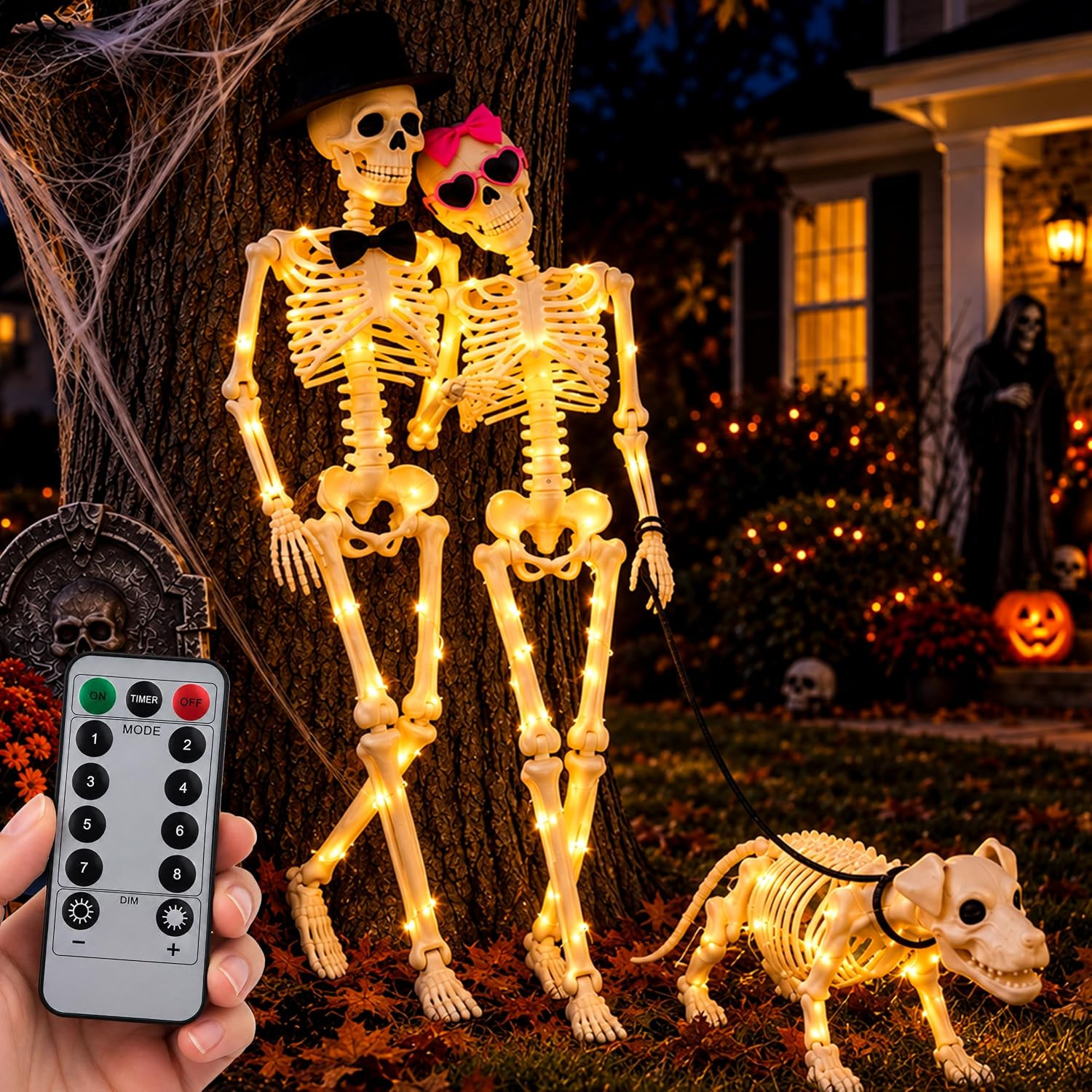 3PC Halloween Skeleton Decorations,2 3FT Life Size Skeletons & Skeleton Dog 3PC Halloween Skeleton Decorations,2 3FT Life Size Skeletons & Skeleton Dog