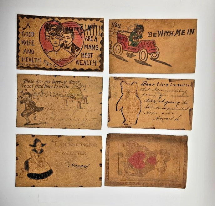 Leather Postcards Valentine's Day lot of 6 antique 1907