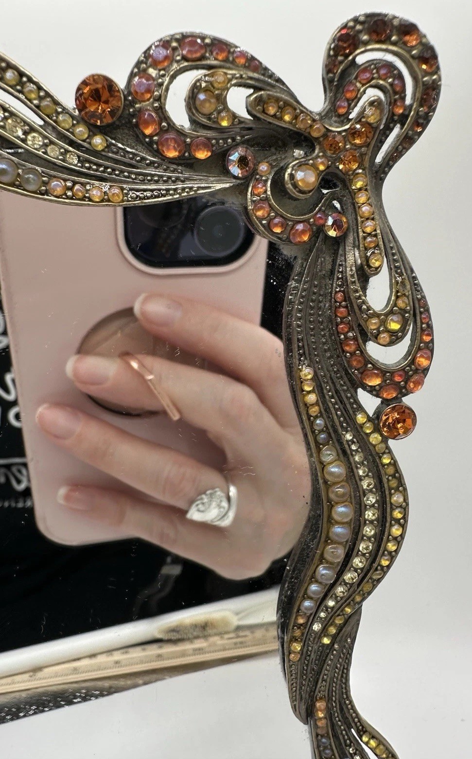 VTG STUNNING Swarovski Crystal Brass Vanity Tray Mirror Detailed 11x9SEE READ