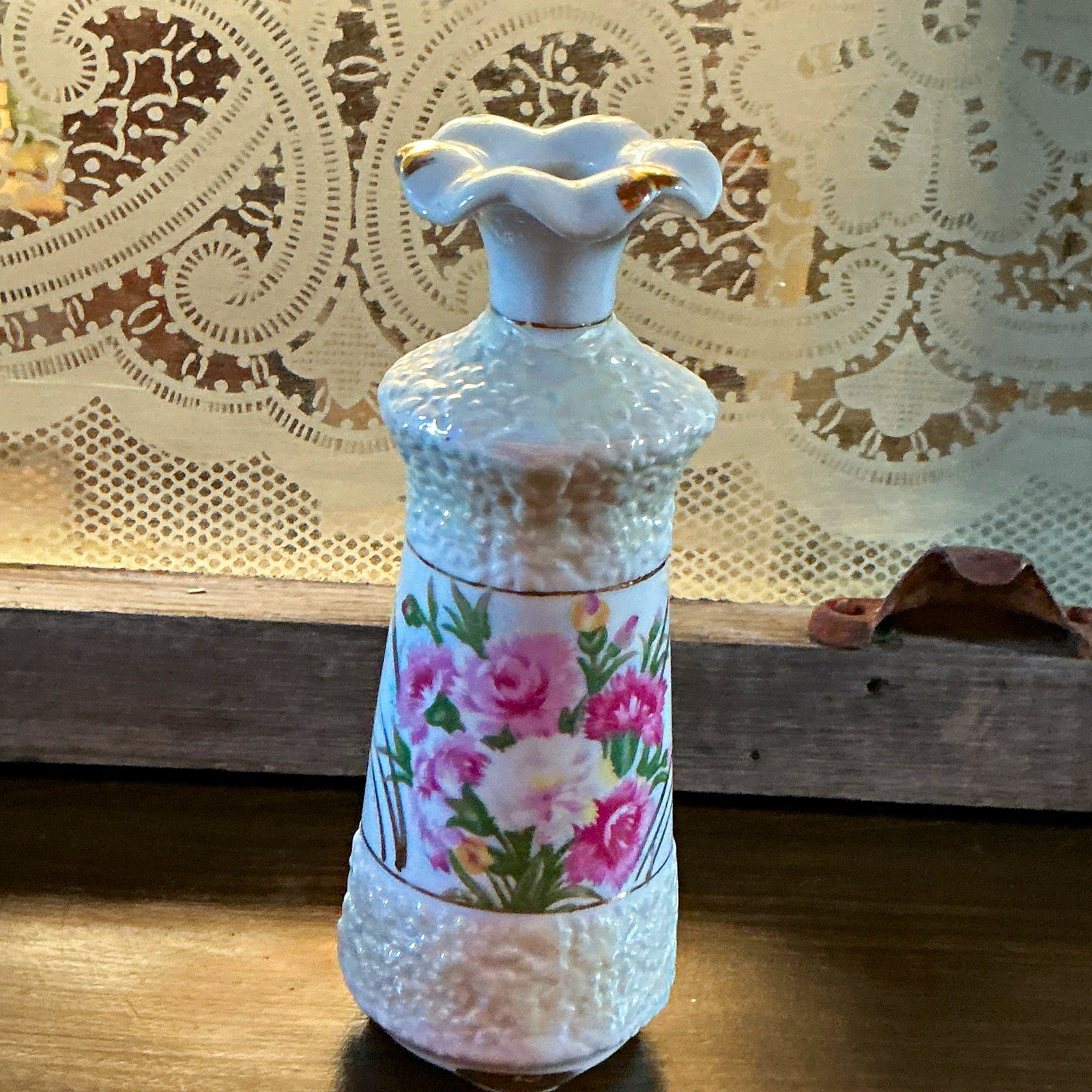 Japan Porcelain Perfume Bottle, Floral Design, Marked \