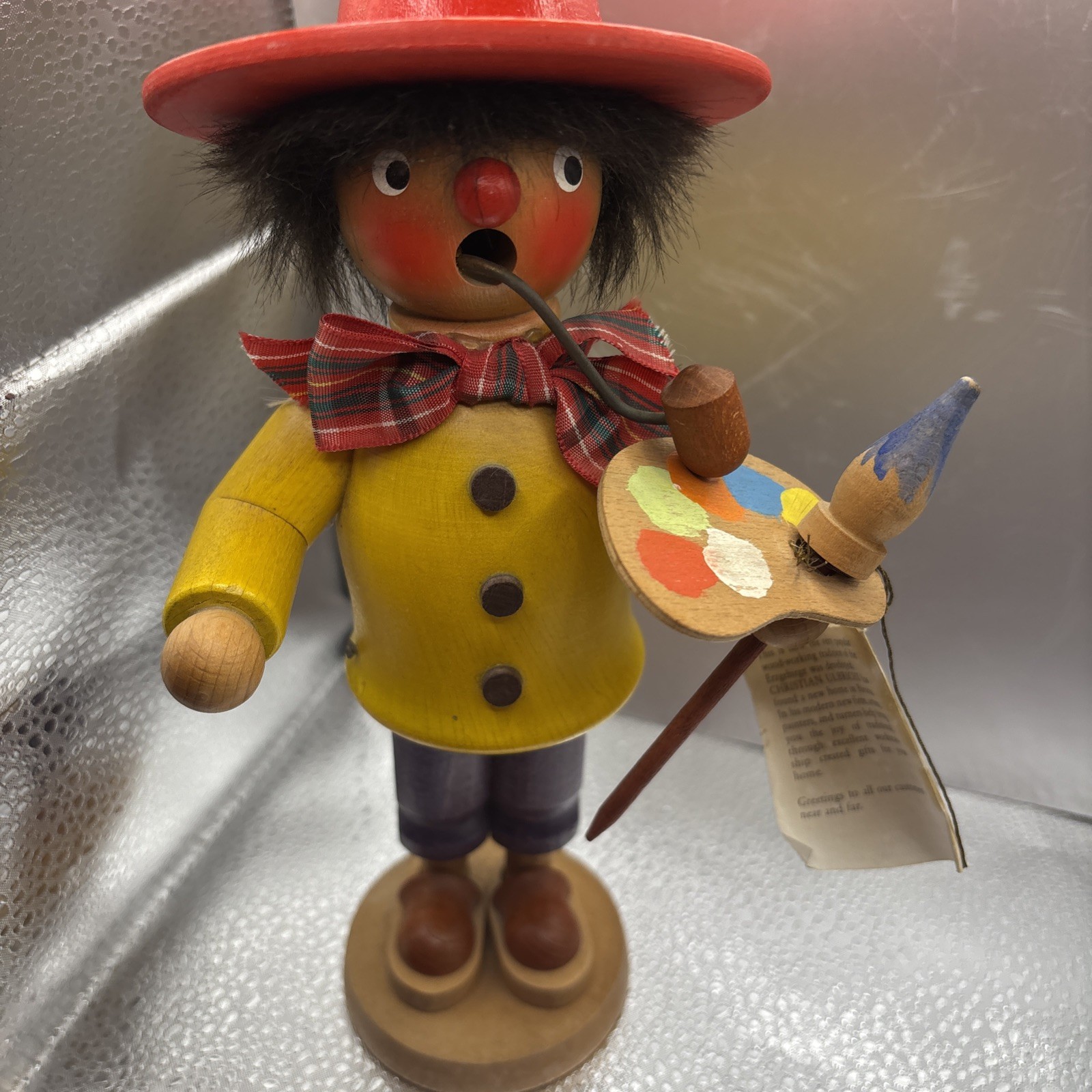 VTG German wooden smoker (Räuchermann) figurine clown artist w/palette w/brush