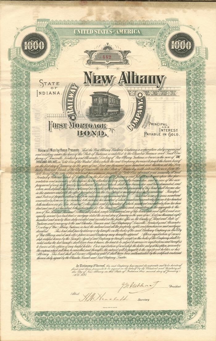 New Albany Railway Co. (Uncanceled) - Railroad Bonds