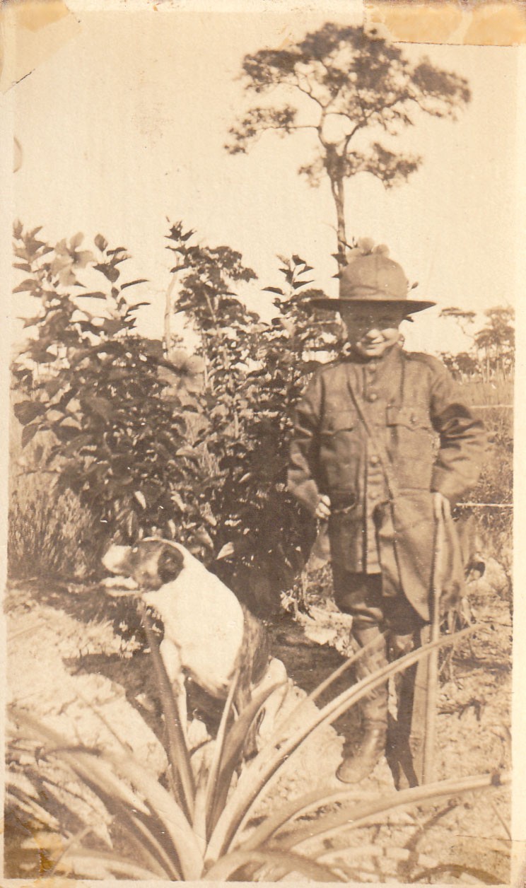Antique Photo Boy Scout Dog Pineapple Field Uniform American Hibiscus Tropical