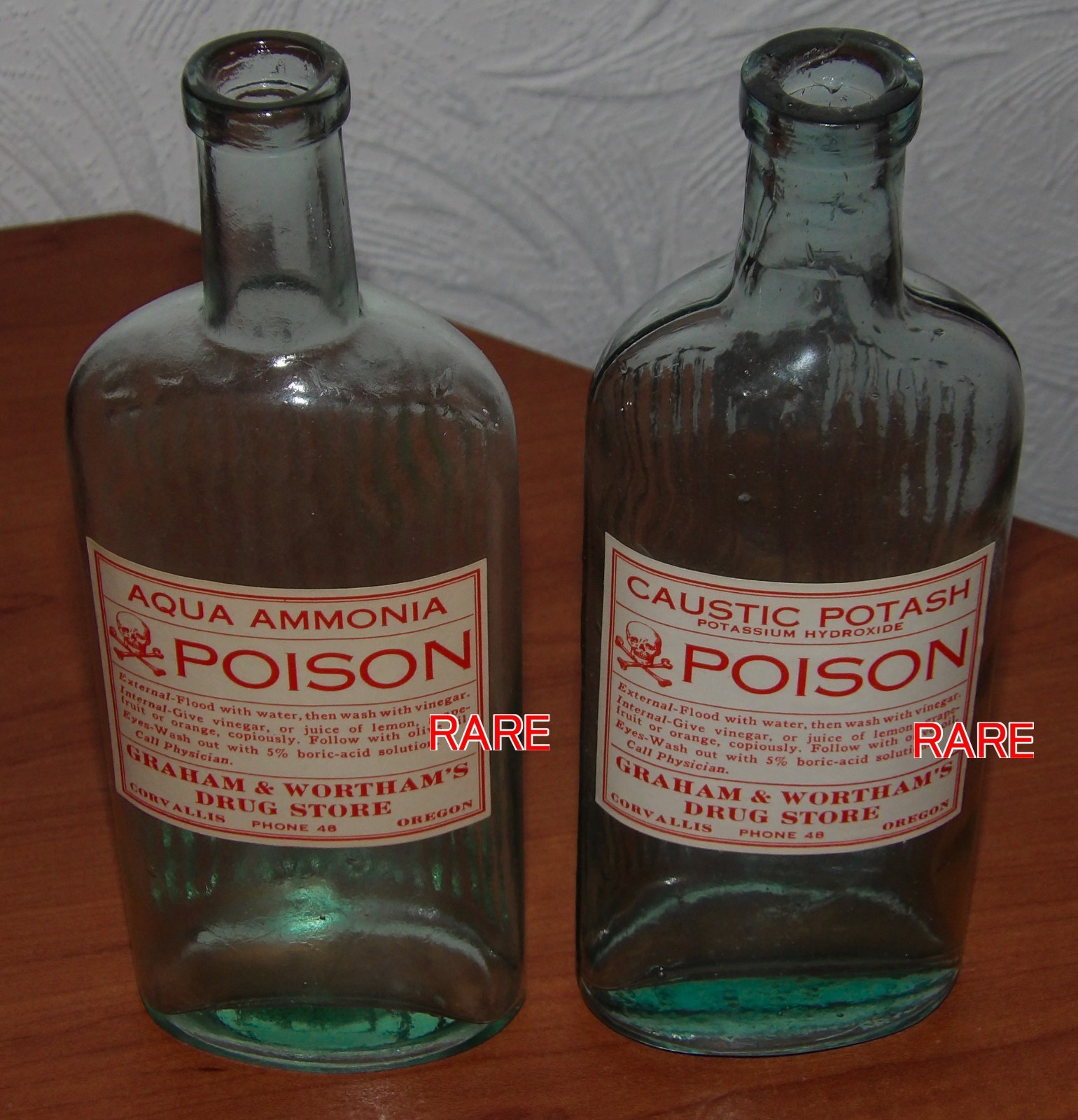 ANTIQUE OVALS TWO RARE SKULL & BONES GRAHAM & WORTHAM`S DRUG STORE OREGON LABELS