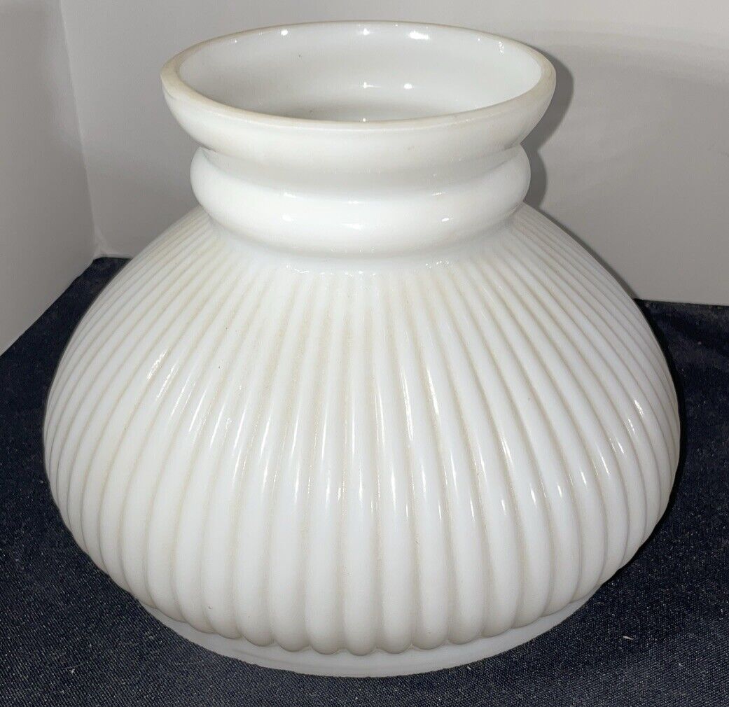 Vintage Ribbed Milk Glass Hurricane Oil Lamp Shade 5-1/2” High, 6-3/4” Fitter