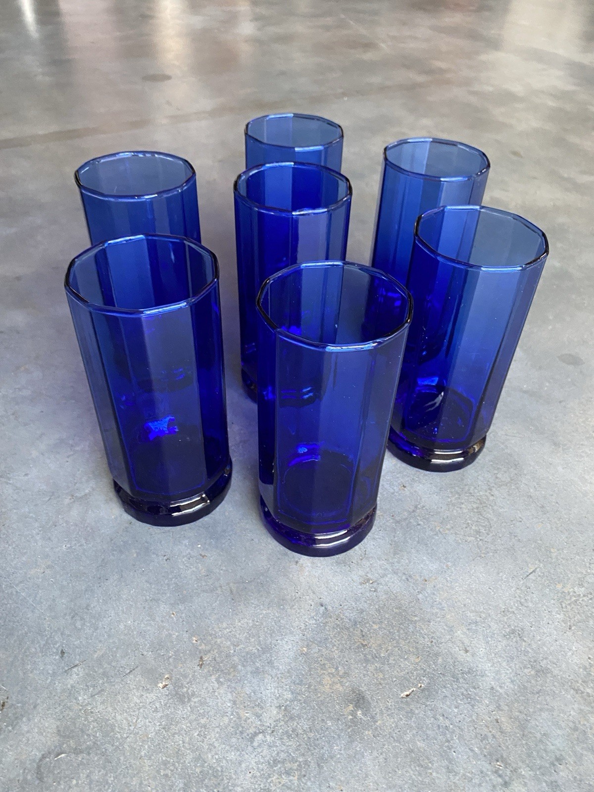 VTG MCM Bauhaus Anchor Hocking 10 Sided Cobalt Blue Tumblers Drinking Glass Set
