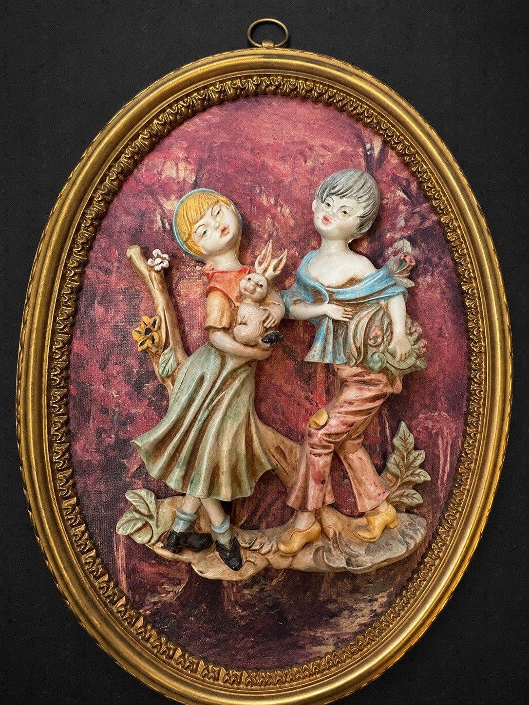 Vintage Empire Italy 3D Two Ladies Oval Wall Plaque Ref 829