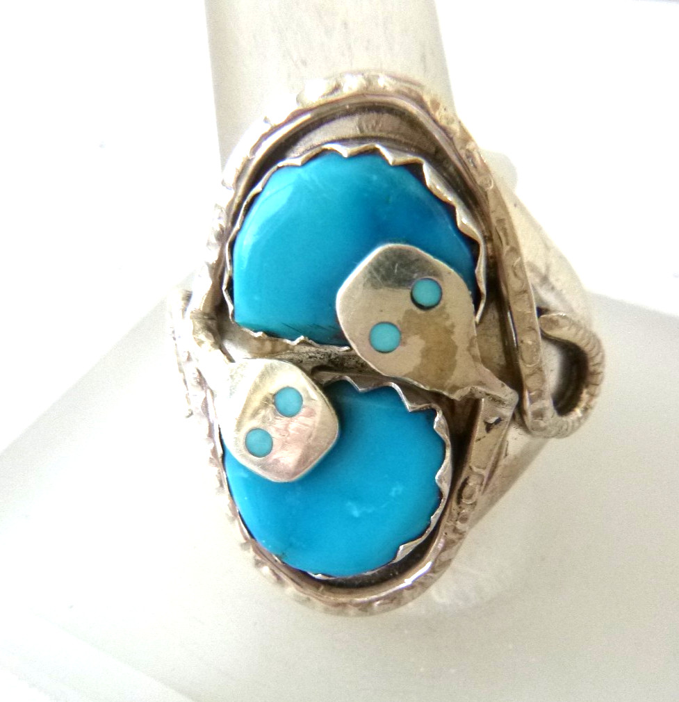 Zuni Effie Calavasa Snake Ring Kingman Turquoise 925 Sterling Silver Sz 11.5