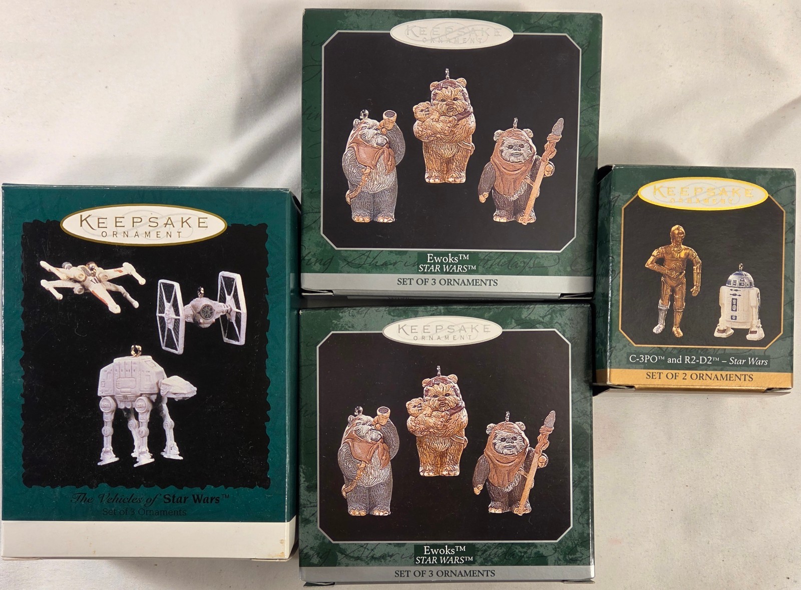 4 STAR WARS Vintage MINIATURE Hallmark Ornaments  exc+ condition Ewoks C3P0 R2D2