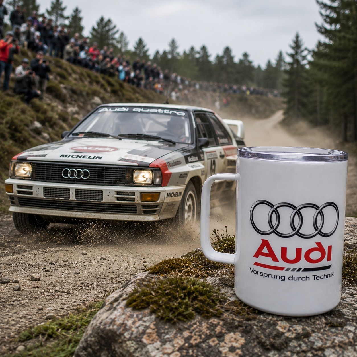 Audi Logo 13oz White Stainless Steel Vacuum Insulated Travel Mug with Lid