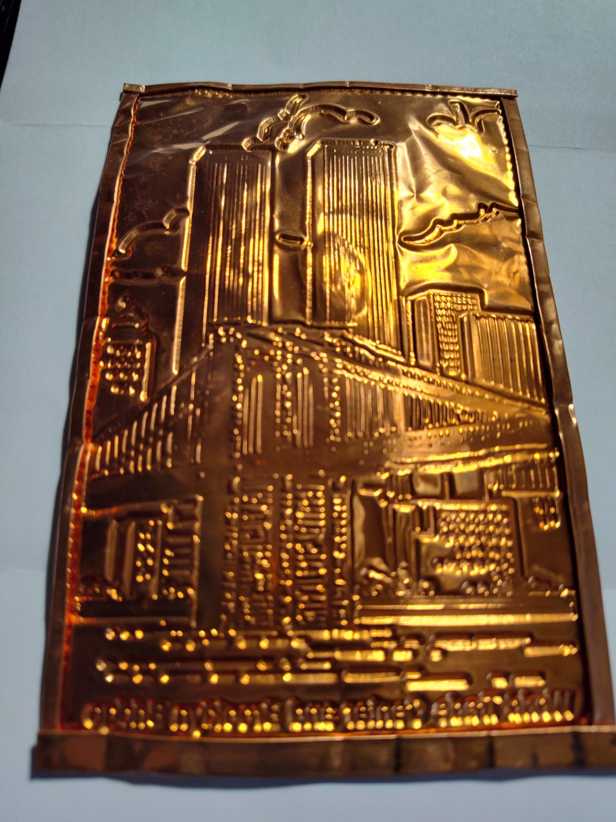 Kopper Kard World Trade Center Brooklyn Bridge 1989 Copper Postcard MAILED NYC P