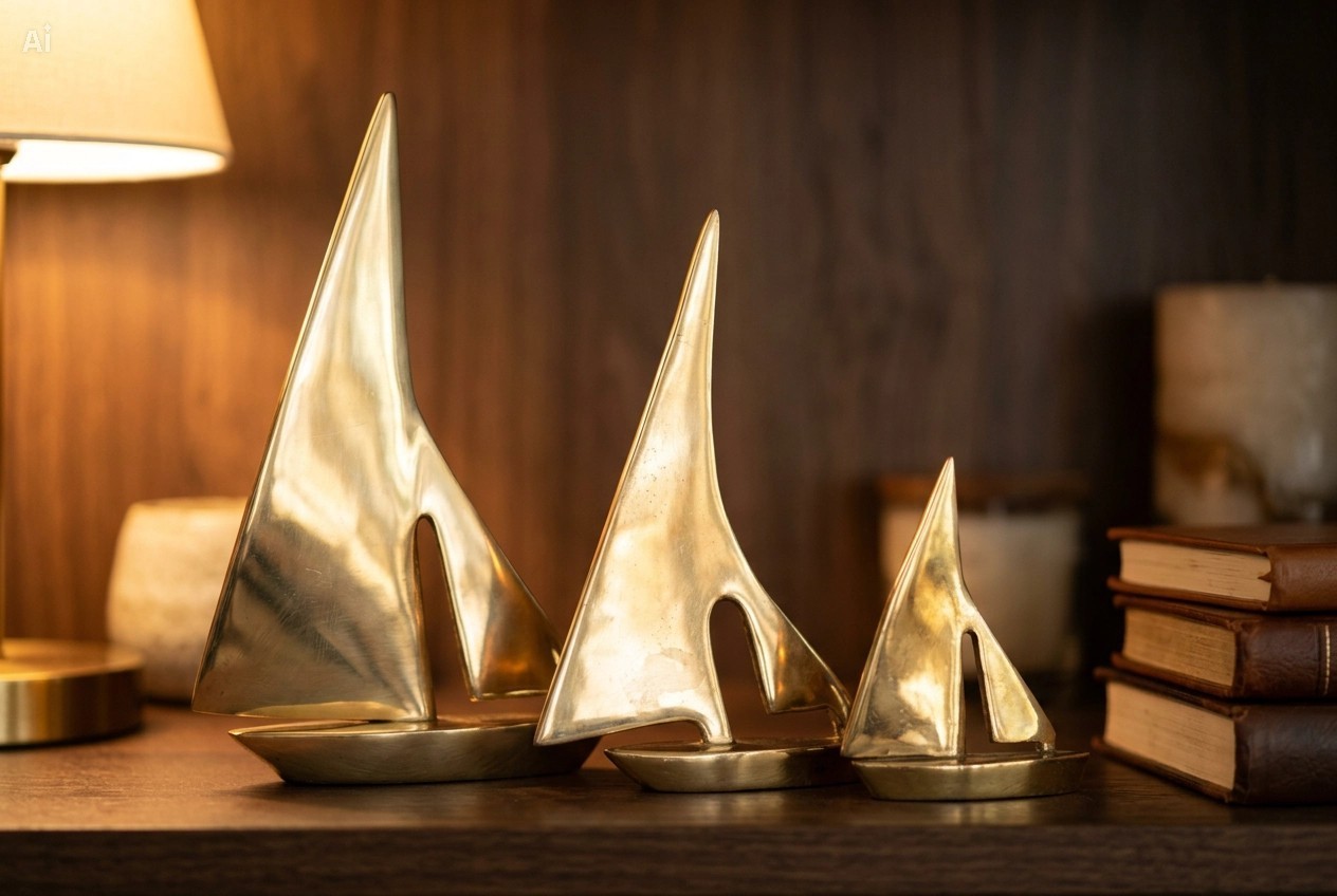 Set of 3 Vintage Brass Sailboat Sculptures – Nautical Decor – Three Sizes Set of 3 Vintage Brass Sailboat Sculptures – Nautical Decor – Three Sizes