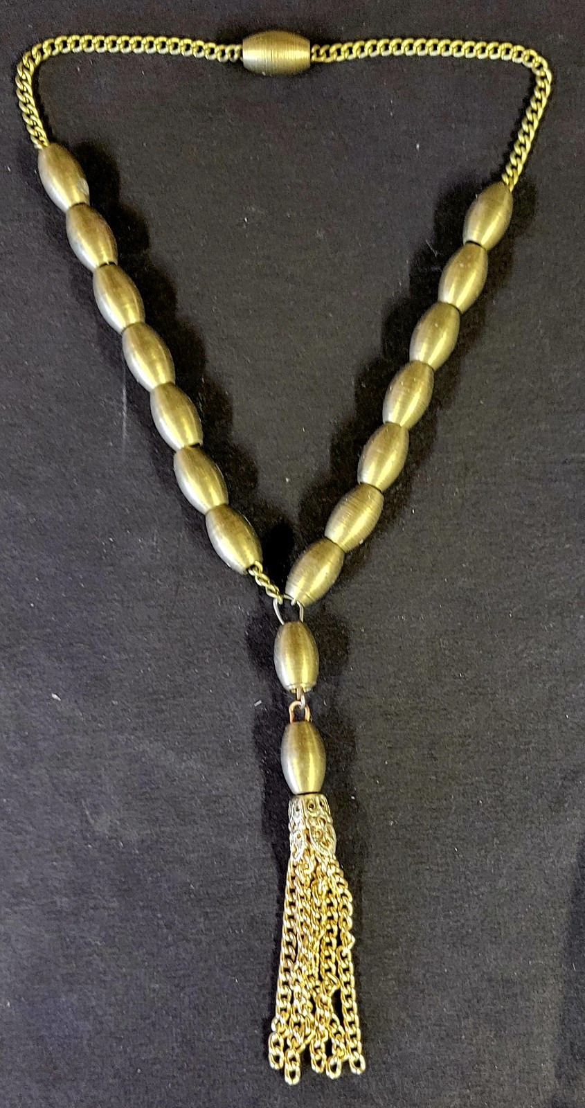 Antique Brass Prayer Worry Beads on Chain with Tassel Ends Jewelry Vintage