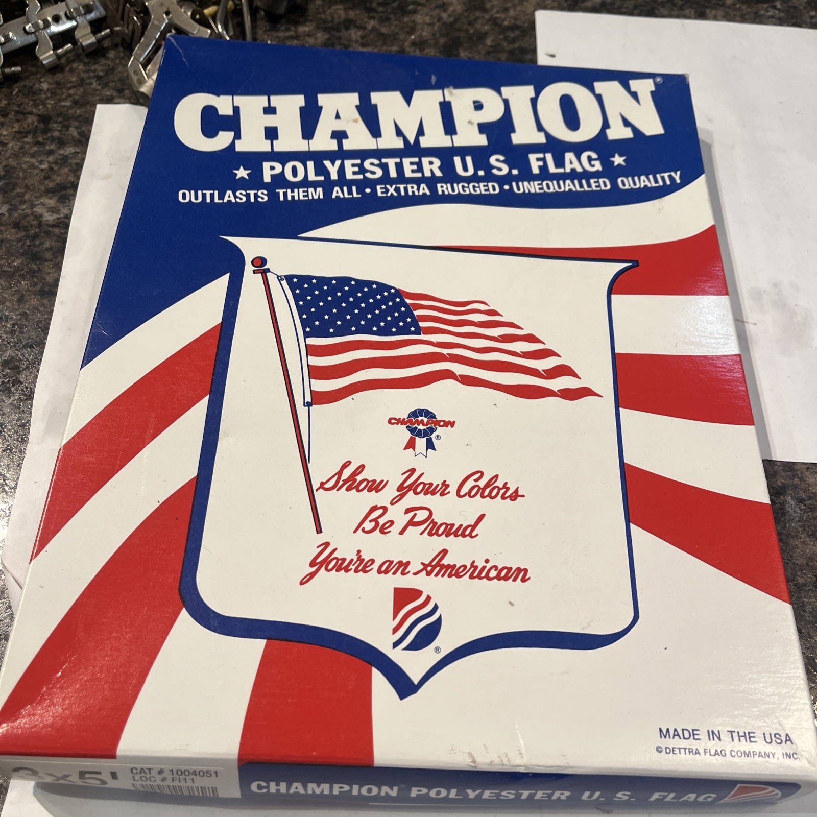 Vintage DETTRA 50 Star CHAMPION Polyester 3 X 5 AMERICAN FLAG New Old Stock