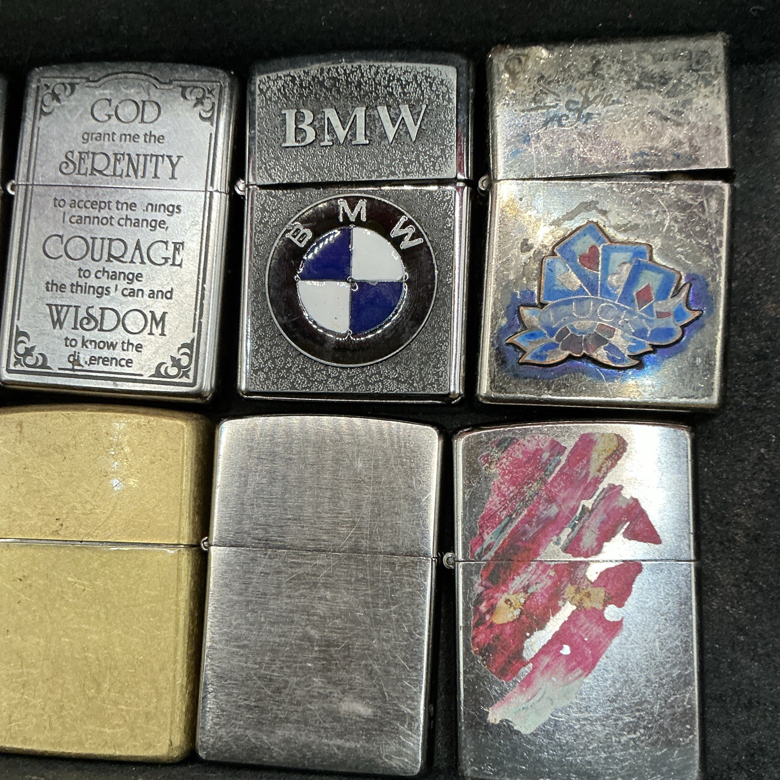 Lot of 12 Lighters Mixed Designs BMW Serenity Prayer Eagle Skull