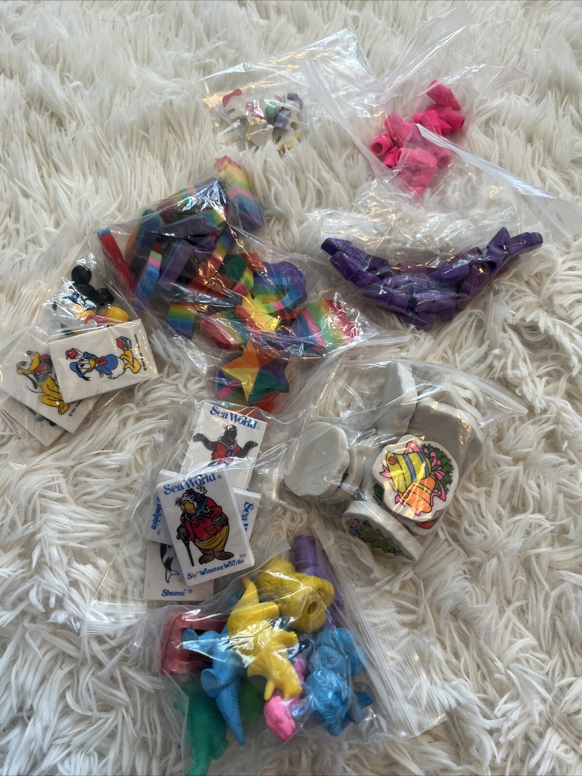 Vintage 1960-1980 Rubber Eraser Lot Diener Rainbow Sea World Christmas Dinosaur