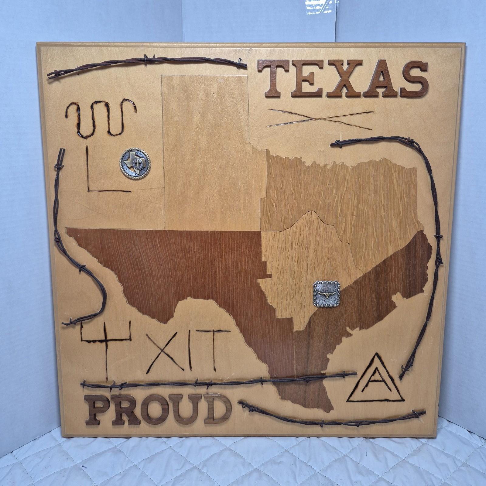 Handmade Wooden Texas Historical Map Mike Sadaj 2010 Western Art Wall Decor 20\