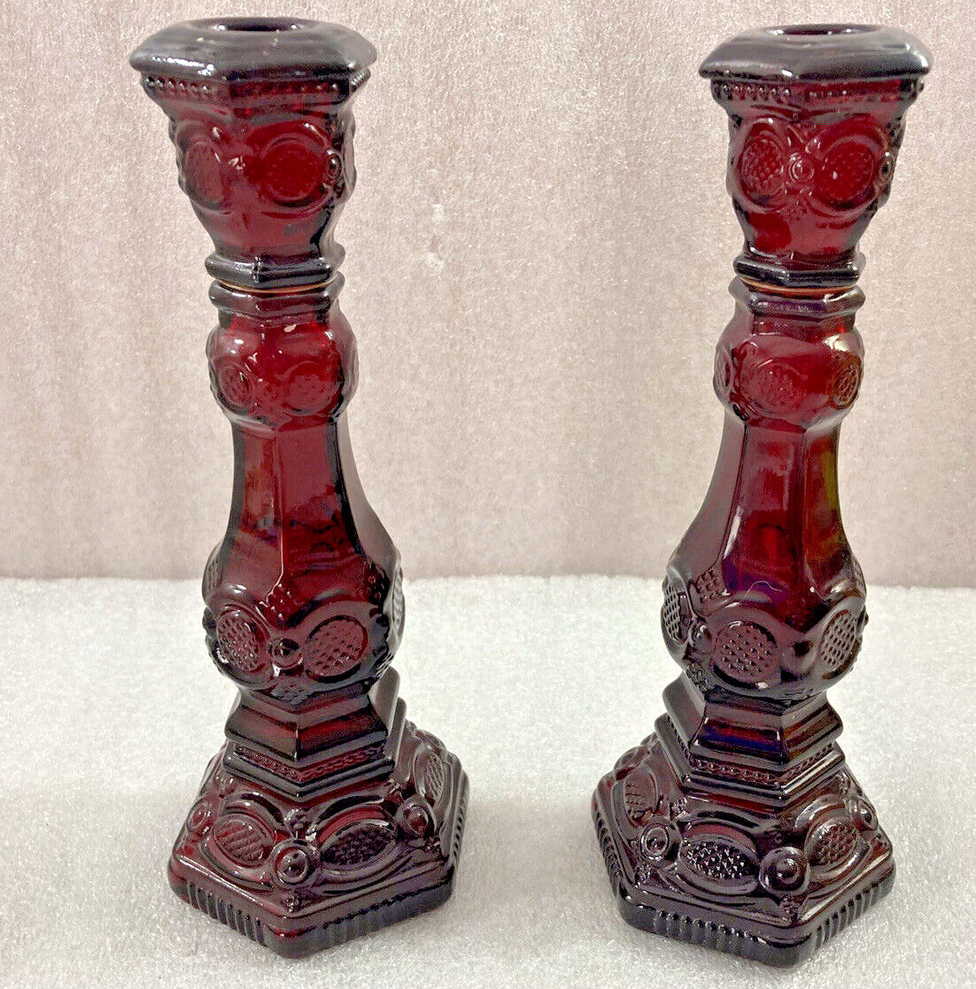 Avon Cape Cod Ruby Red glass Candlesticks pair 8.75\