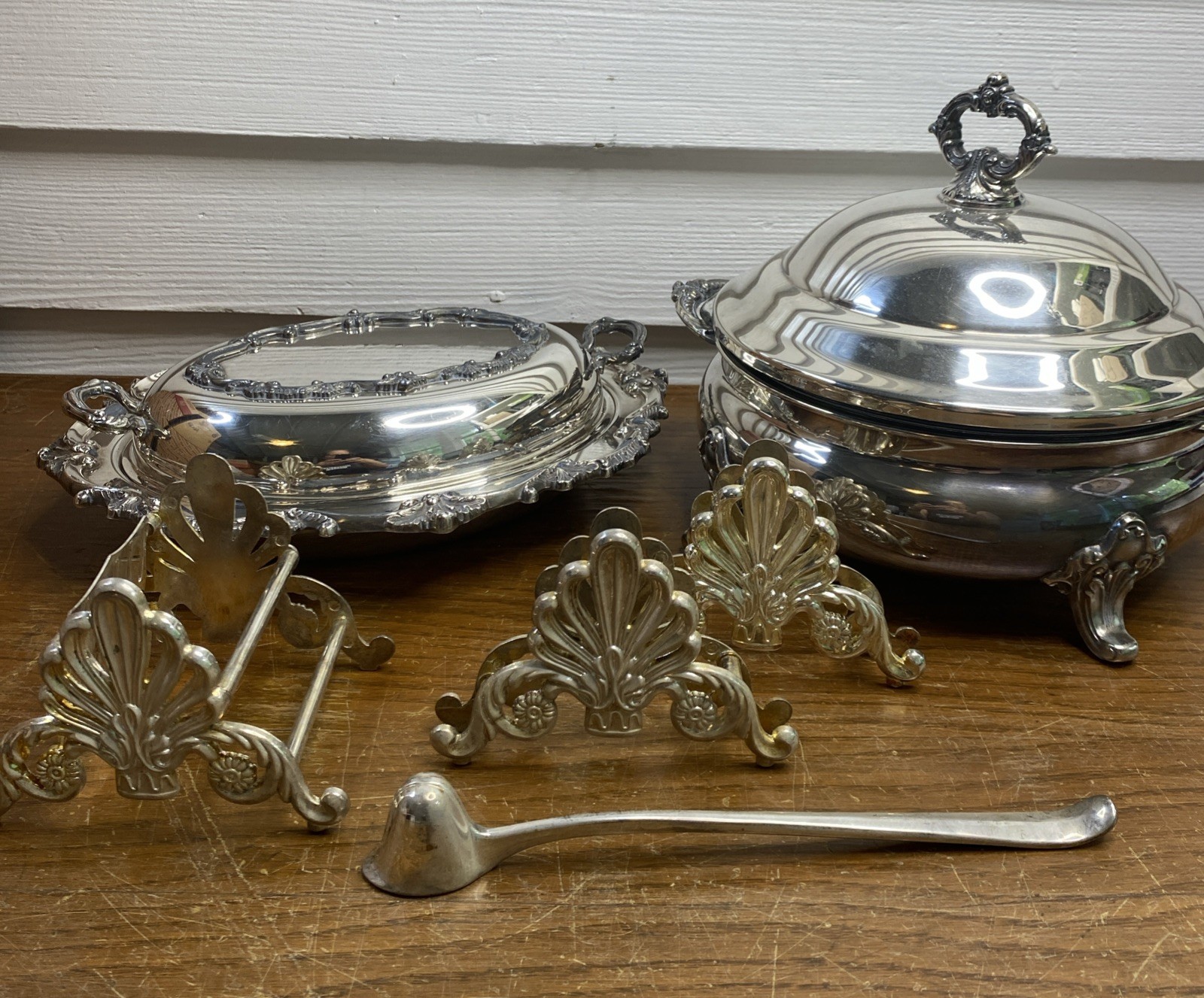 Vtg Silver Plated Serving Pieces Dishes Flatware Caddy Snuffer Lot w/ Inserts