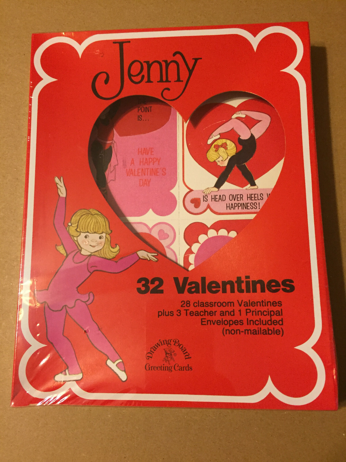 VINTAGE JENNY 32 VALENTINES DRAWING BOARD GREETING CARDS 1984 NOS SEALED