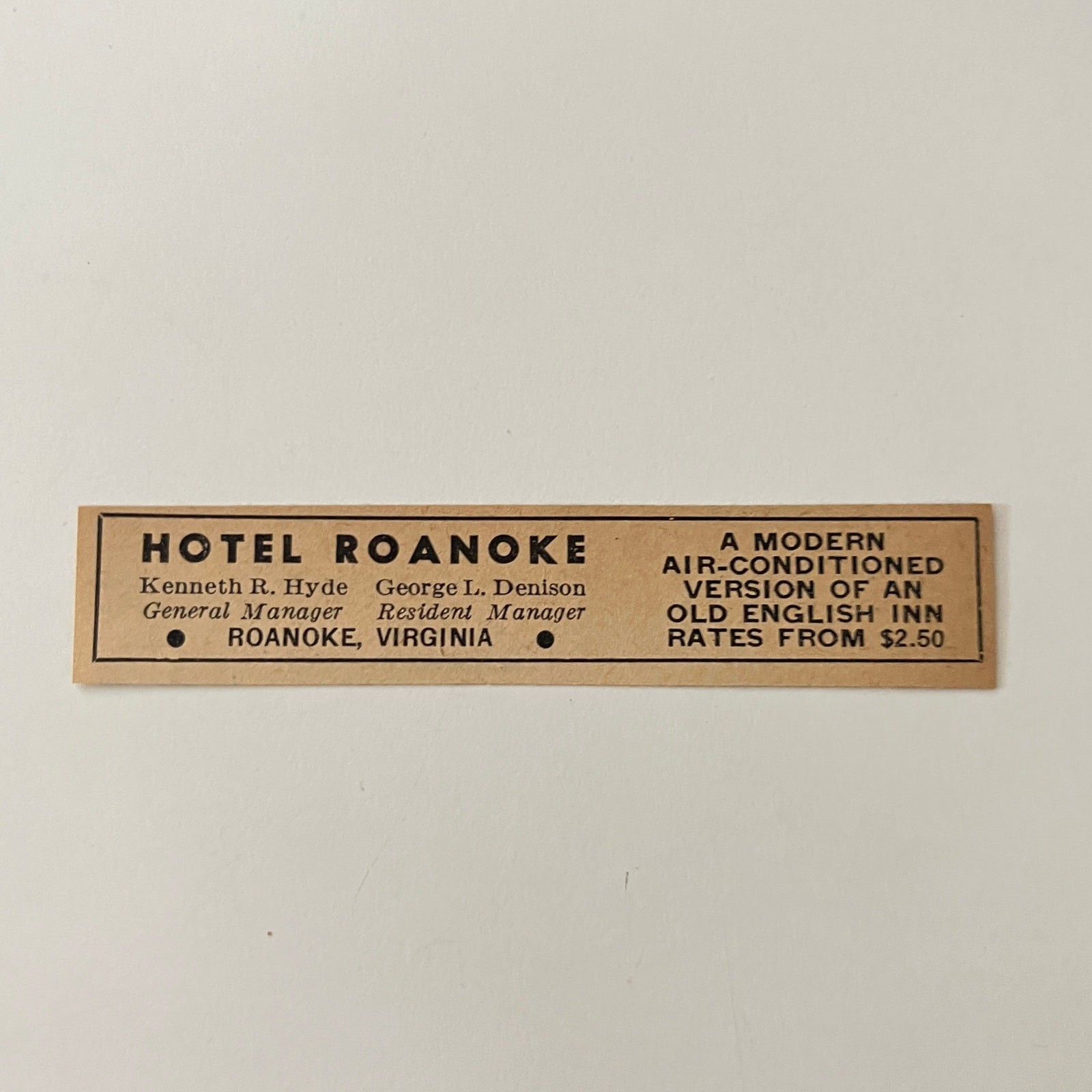 Hotel Roanoke Modern Old English Inn Kenneth R Hyde Roanoke VA 1942 Ad SAK3-S56