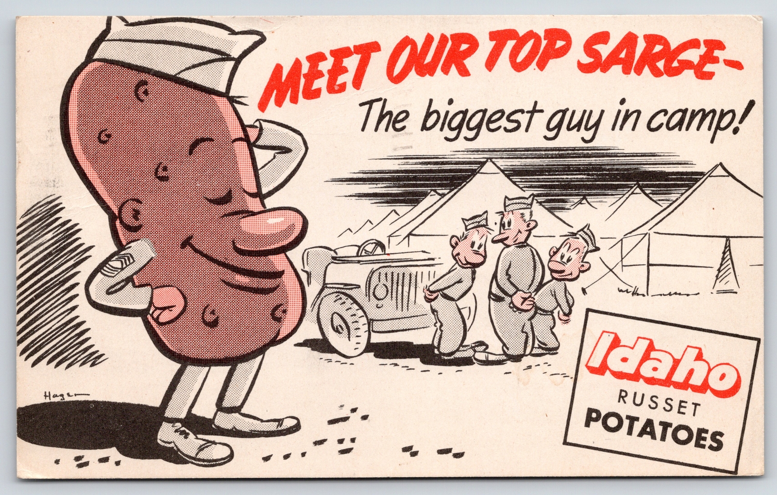 Pocatello ID USO Hut~Top Sarge: Biggest Guy in Camp~Fantasy Potato Soldier~1943