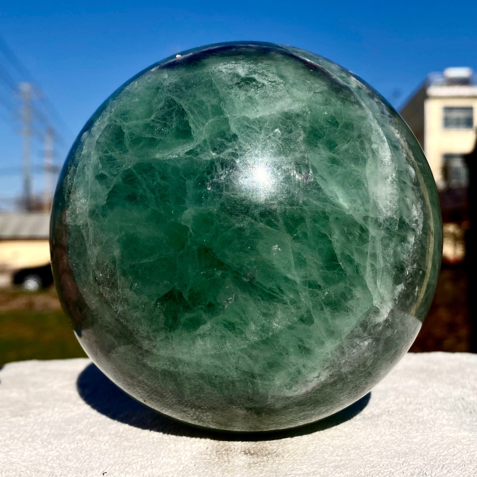 5.18LB natural Green fluorite ball quartz crystal Sphere Reiki energy healing