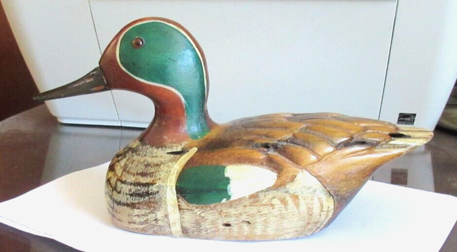 Vintage Wood Mallard Duck Decoy Signed by Artist Leo Koppy Pre 1980 10 in. long