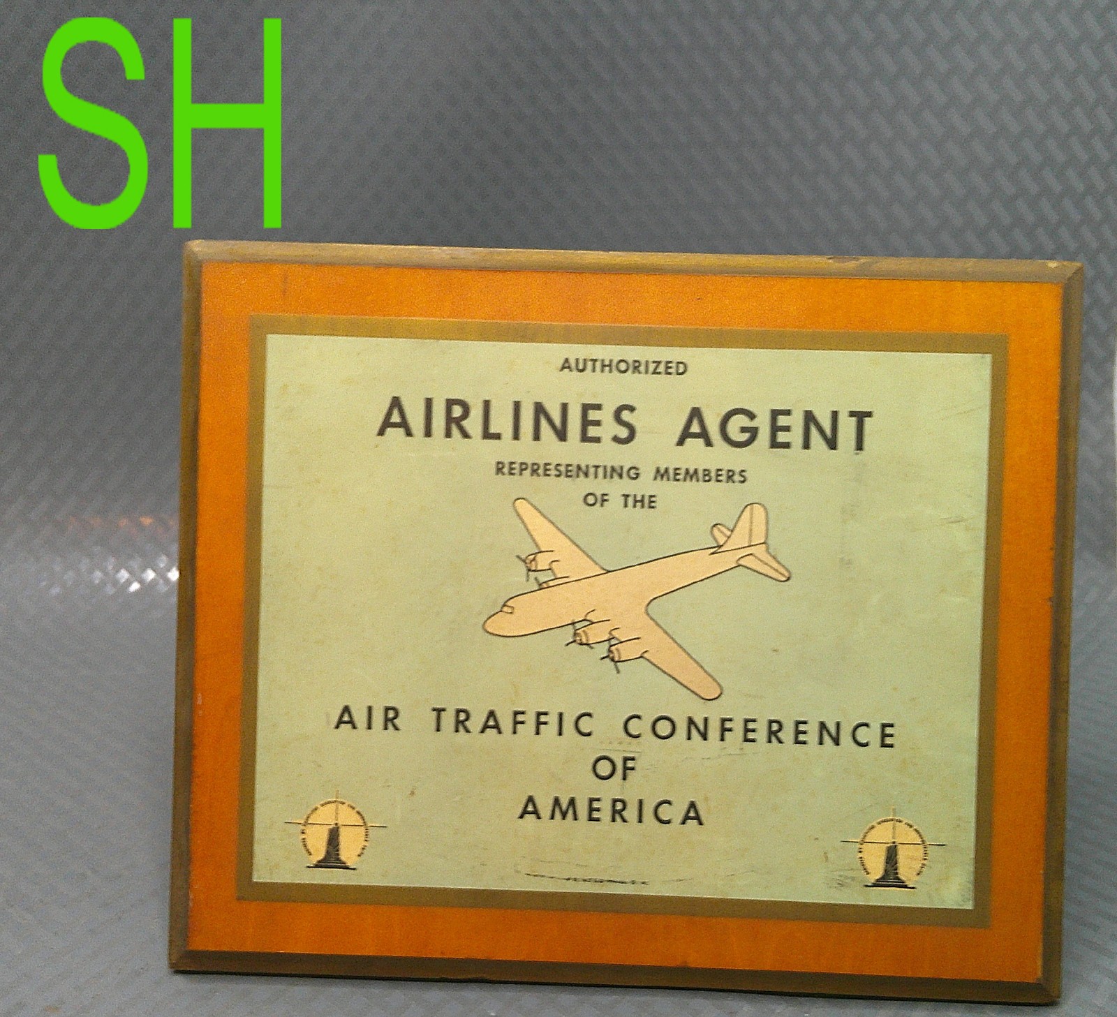 Vintage 1940-50s Airlines Agent Wood Sign Air Traffic Conference America Travel