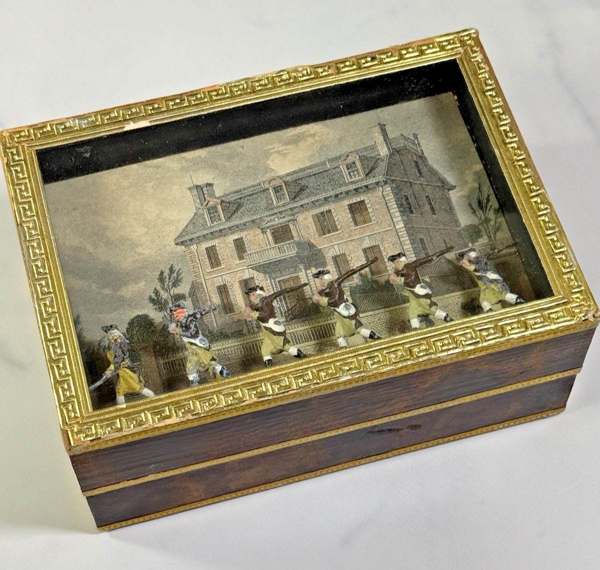 Vintage Diorama Shadow Box  Boston’s John Hancock House Marching Lead Soldiers