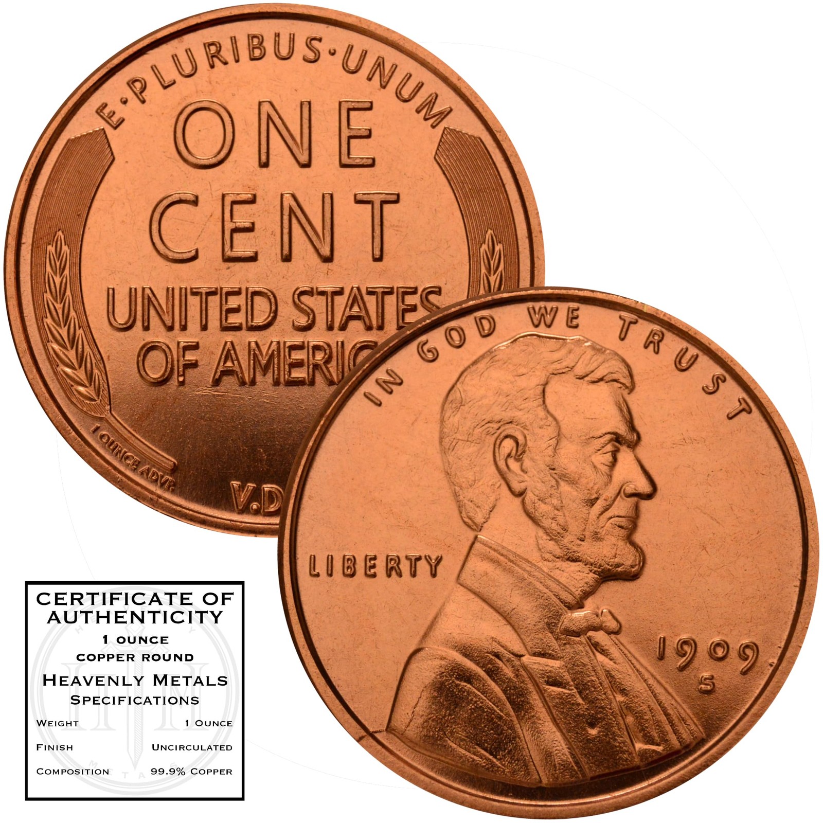 1909 S VDB Lincoln Wheat Cent 1 Oz Pure .999 Copper Jumbo Coin 39Mm in Capsule 1909 S VDB Lincoln Wheat Cent 1 Oz Pure .999 Copper Jumbo Coin 39Mm in Capsule