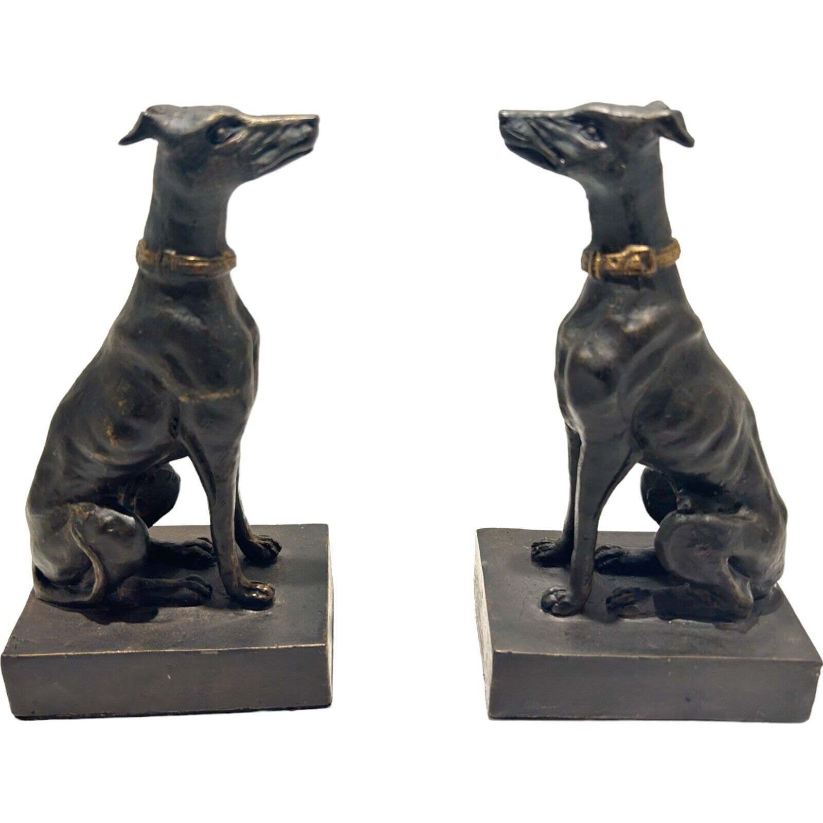 Pair Cast Iron Whippet Gray hound Dog Figures W/Fine Casting Statues Bookends