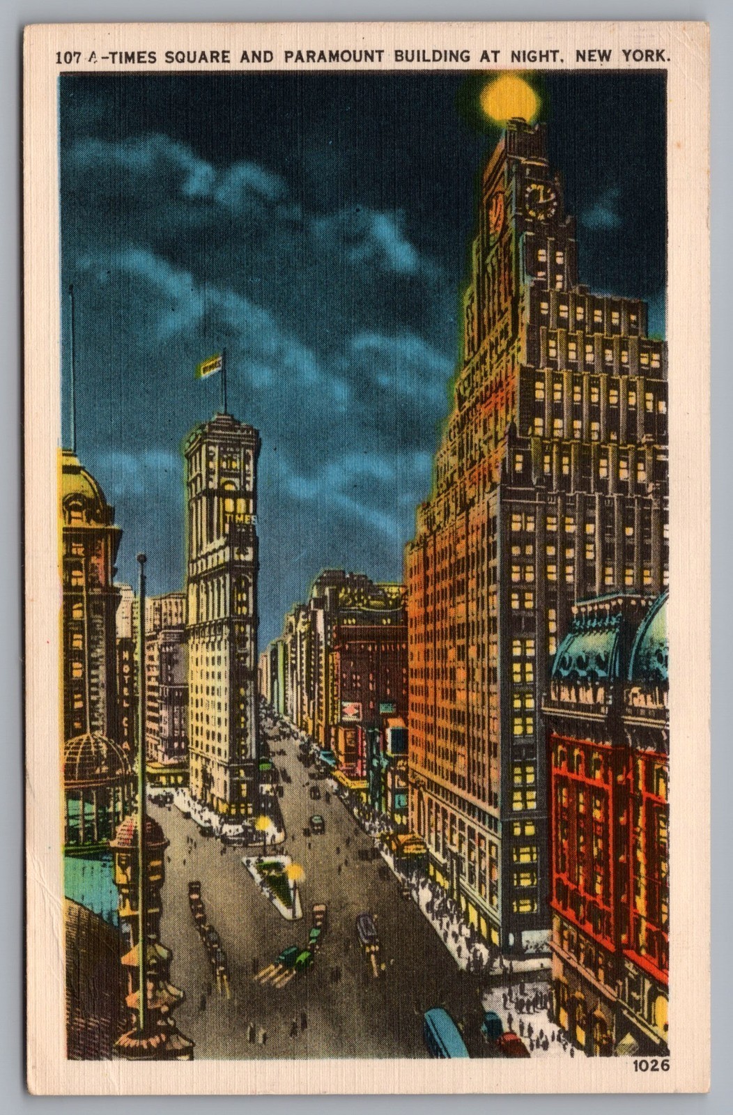 Square And Paramount Building At Night New York NY Posted Postcard TS-311