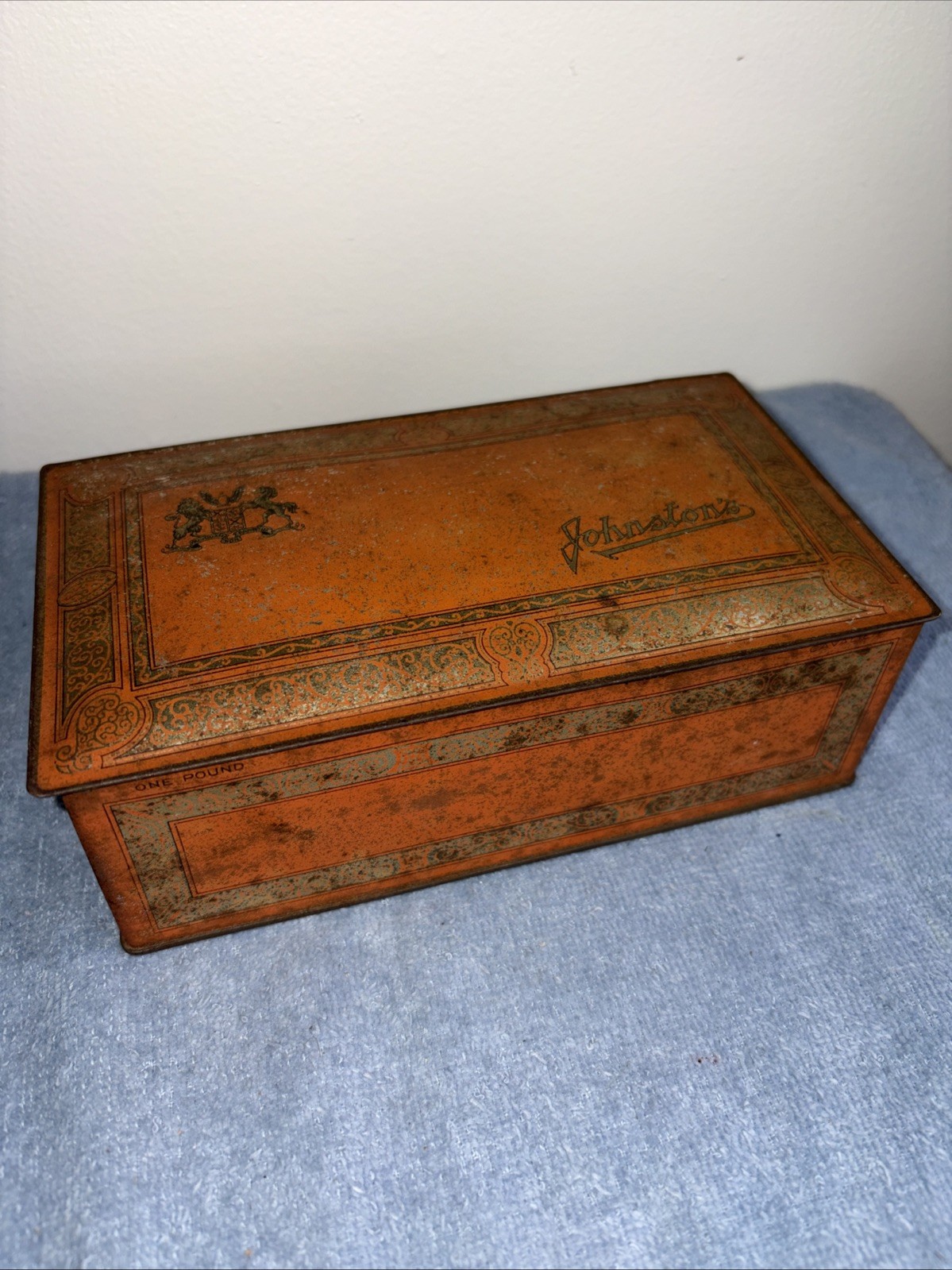 VTG Johnston’s Chocolates Orange Tin Metal Box with Hinged Lid Made In USA
