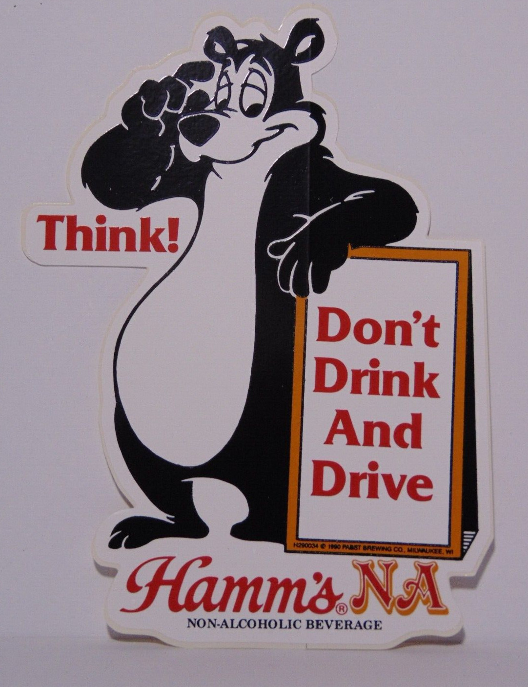 1990 Rare Vintage Hamm\'s Beer Sasha Bear Don\'t Drink And Drive Beer Sticker Sign