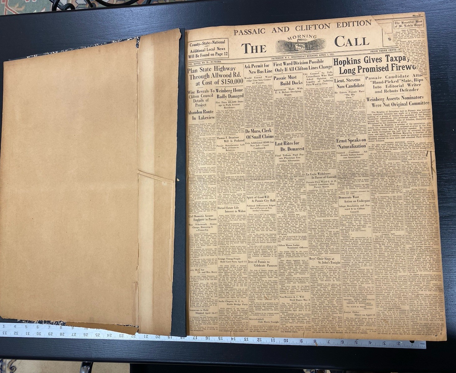The Morning Call -Passaic & Clifton NJ Newspaper Book April 1931 Library Copy HC
