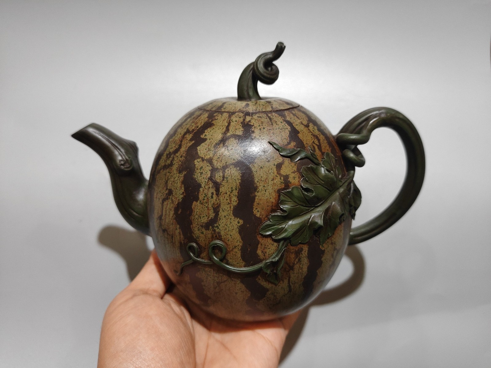 Vintage Chinese Zisha Teapot Watermelon Pot 450cc 21cm Jiang Rong Style Item
