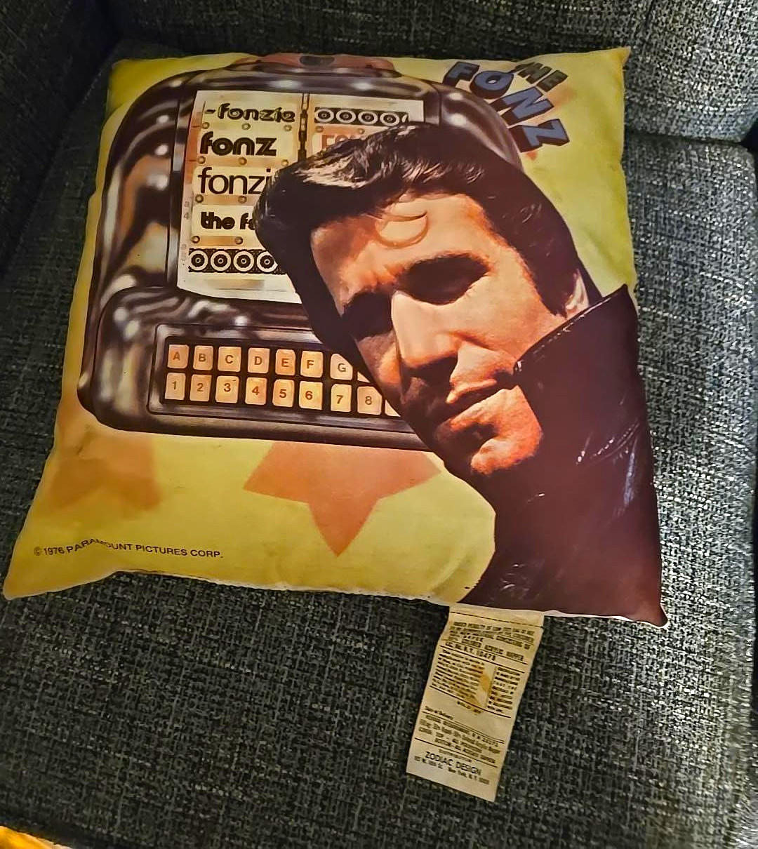 Vintage 1978 Happy Days Fonzie Pillow Paramount Zodiac Design Original Tag