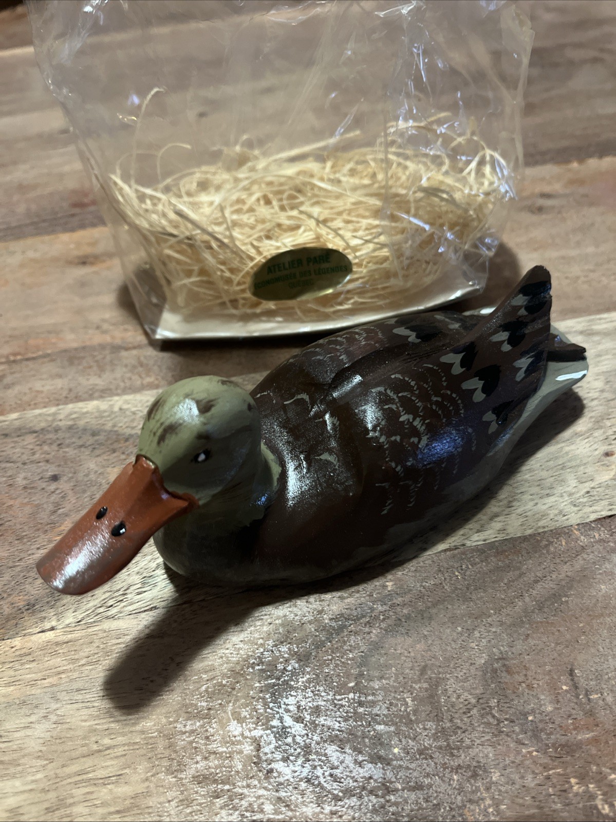 Vintage Wooden Carved Duck Handcrafted Signed “L. Tremblay” 7” L  2.5” T
