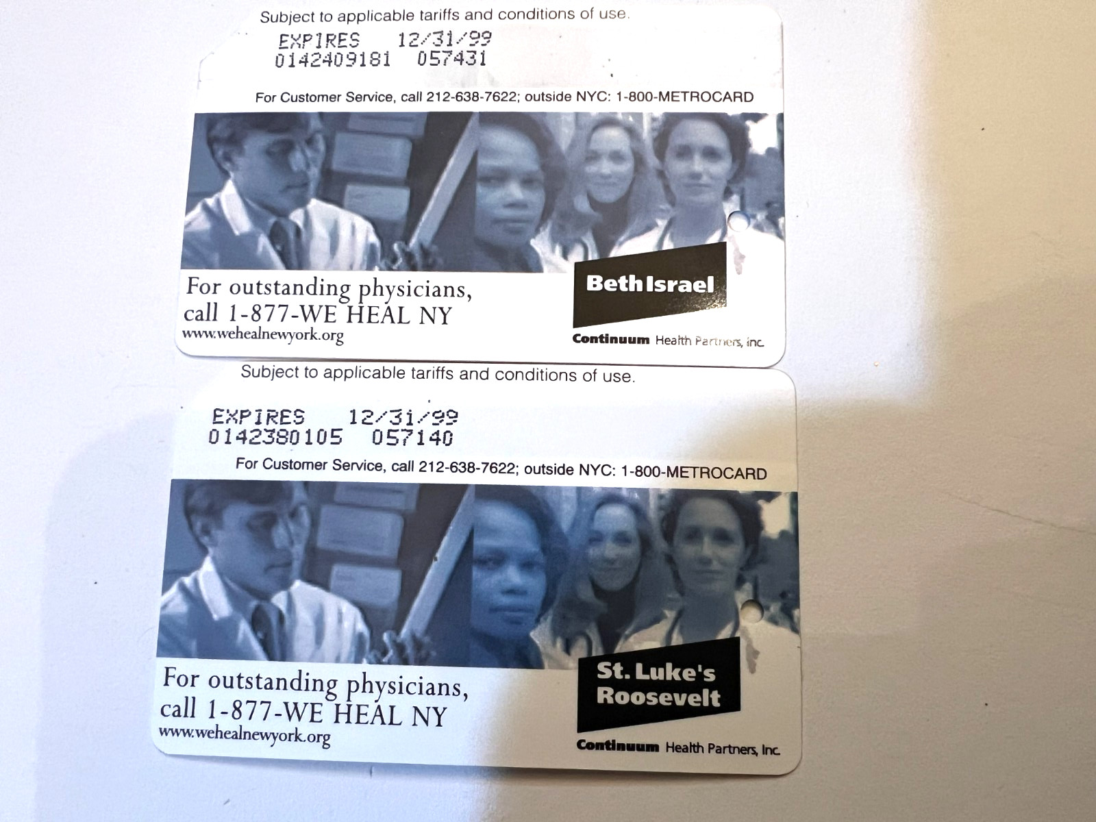 NY METRO CARD METROCARD ST LUKES ROOSEVELT & BETH ISRAEL  WE HEAL NY
