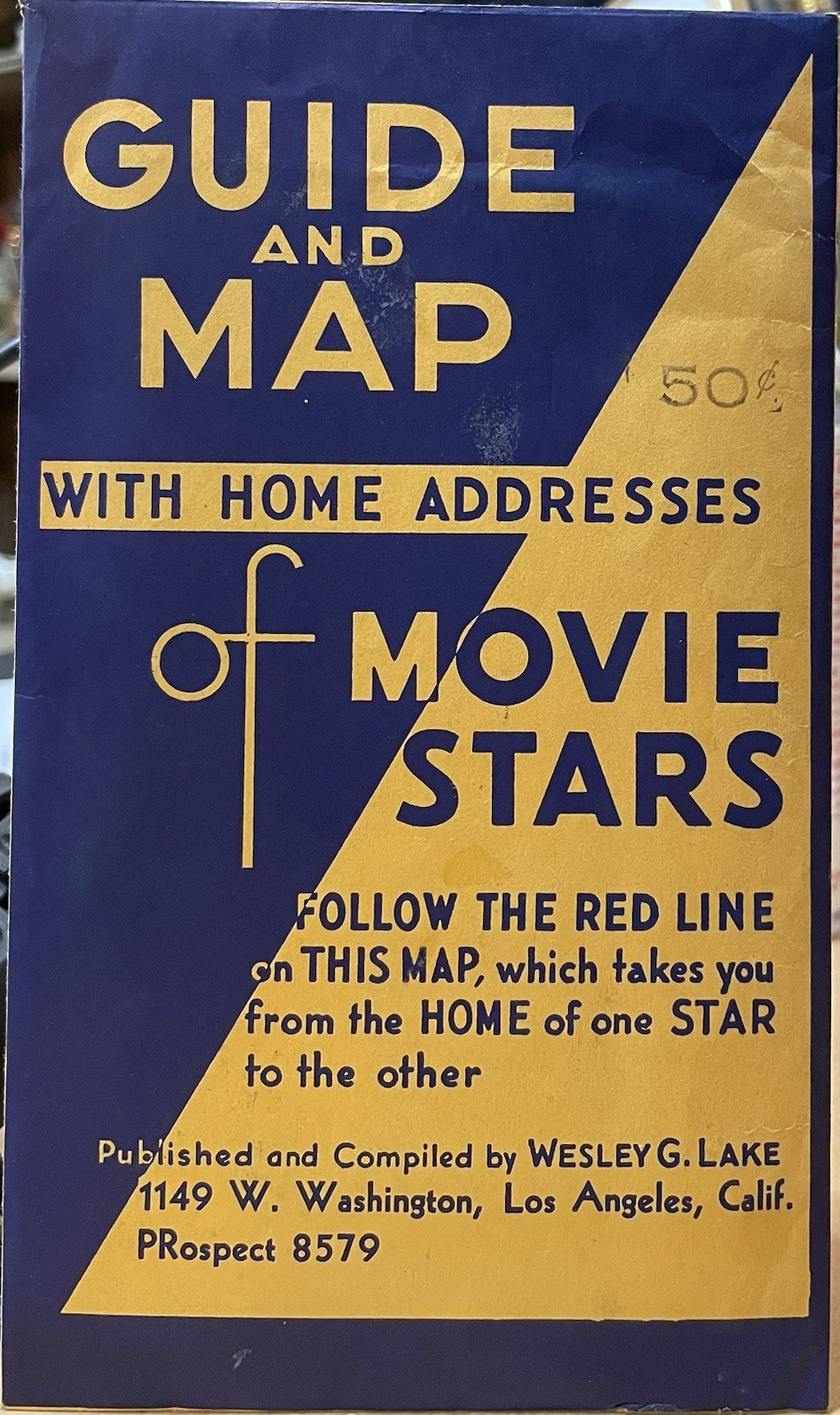 Wesley G. Lake 1941 Map of Movie Stars' Homes Beverly Hills Los Angeles CA