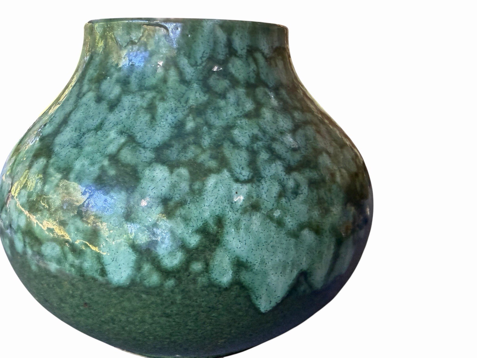 Rare Anton Lang Oberammergau Germany Studio Pottery Vase Signed Green Glaze