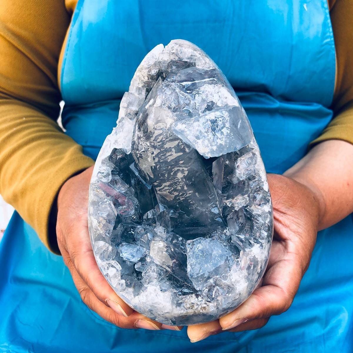 4.57LB Natural Blue Celestite Geode Crystal Cluster Specime Healing
