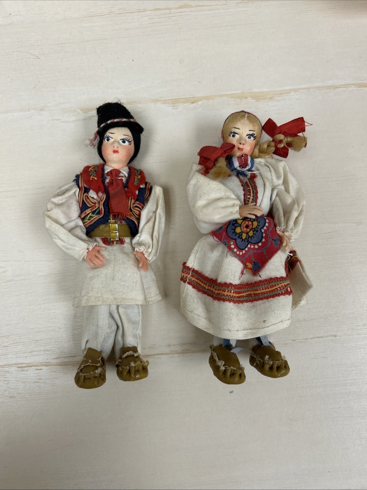 Vintage Croatian Hand-Crafted Mid-20th Century Folk Art Set of 2 Dolls