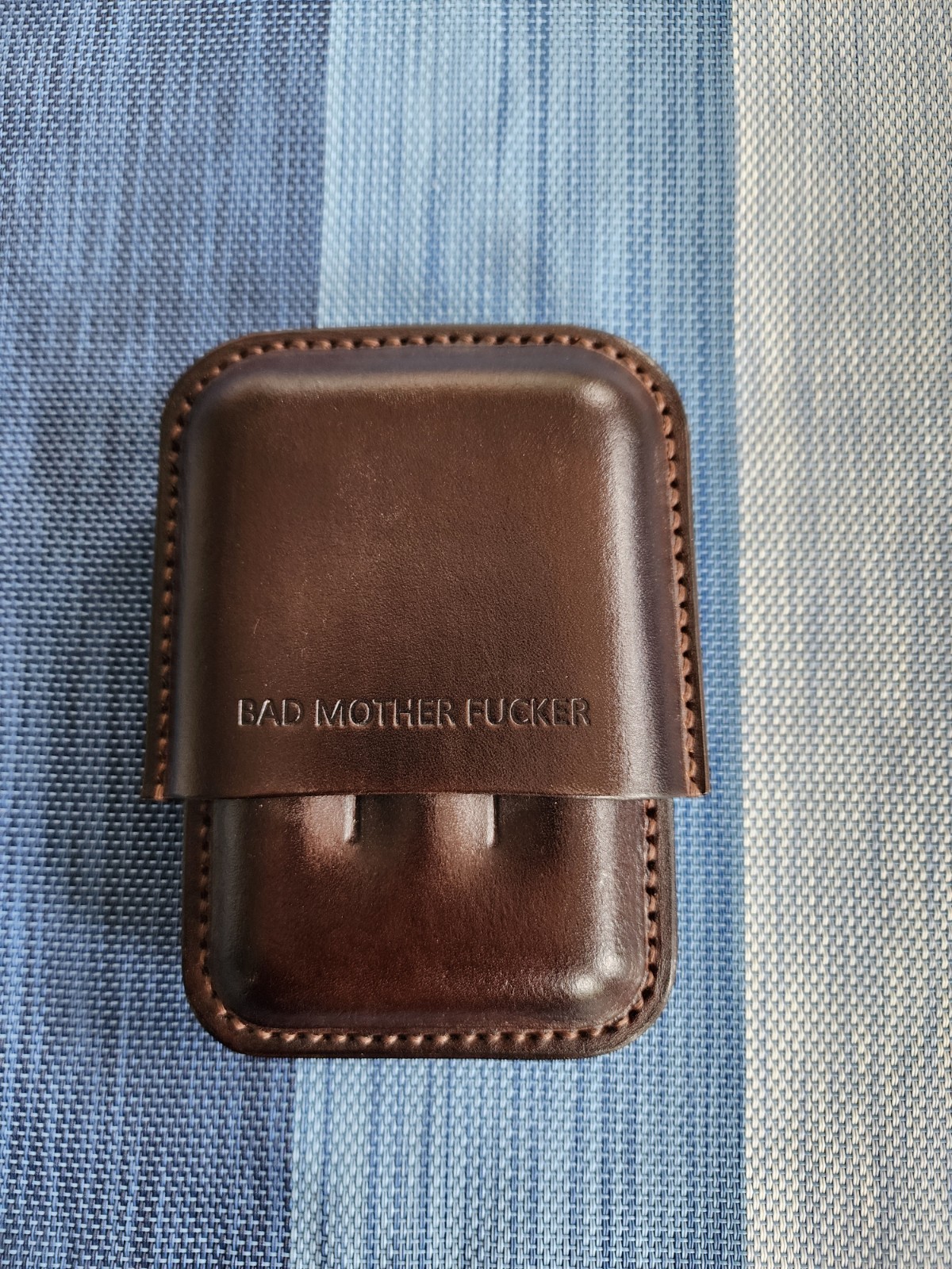 Custom Leather 3 Cigar Case Travel Holder Humidor Stamped Brown