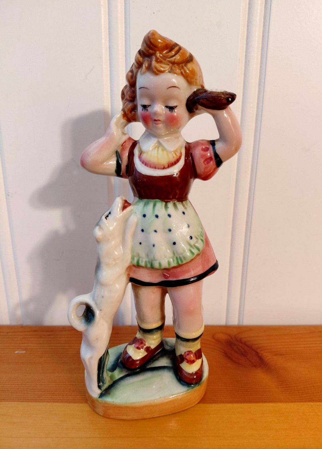Vintage Fairyland China Girl with Dog Figurine Made Japan Hand-painted