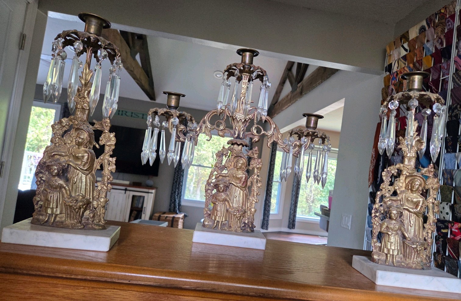 3 piece American Victorian Candelabra Cast-Brass/Bronze Girandole Garniture  