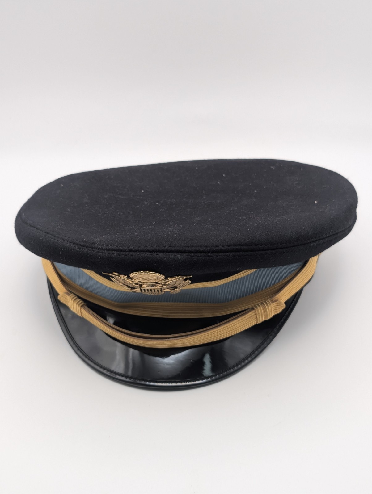 Vintage Kingform Cap De Luxe US Army Officer Visor Hat Blue Band Gold Eagle