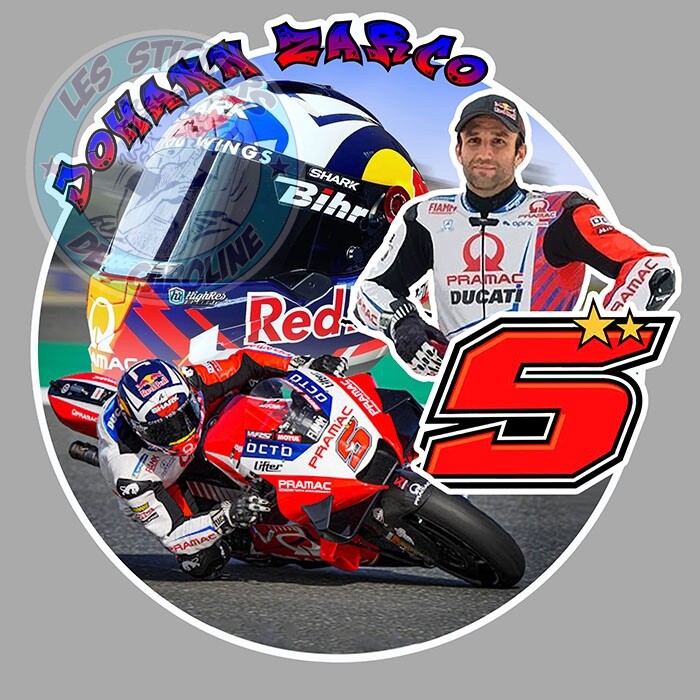 STICKER JOHANN ZARCO NUMBER 5 DUCATI PRAMAC MOTO GP GRAND PRIX MOTO ZA066